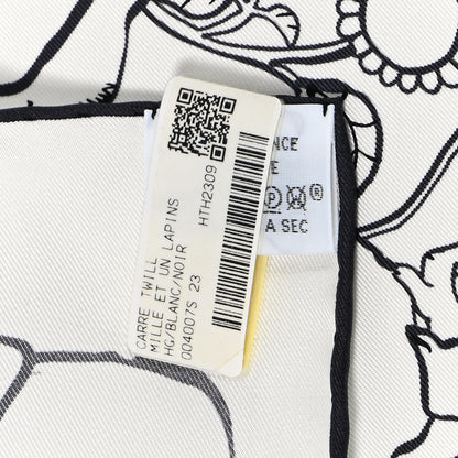 Hermes Silk Mille Et Un Lapins Scarf 90 White Black 4 of 9