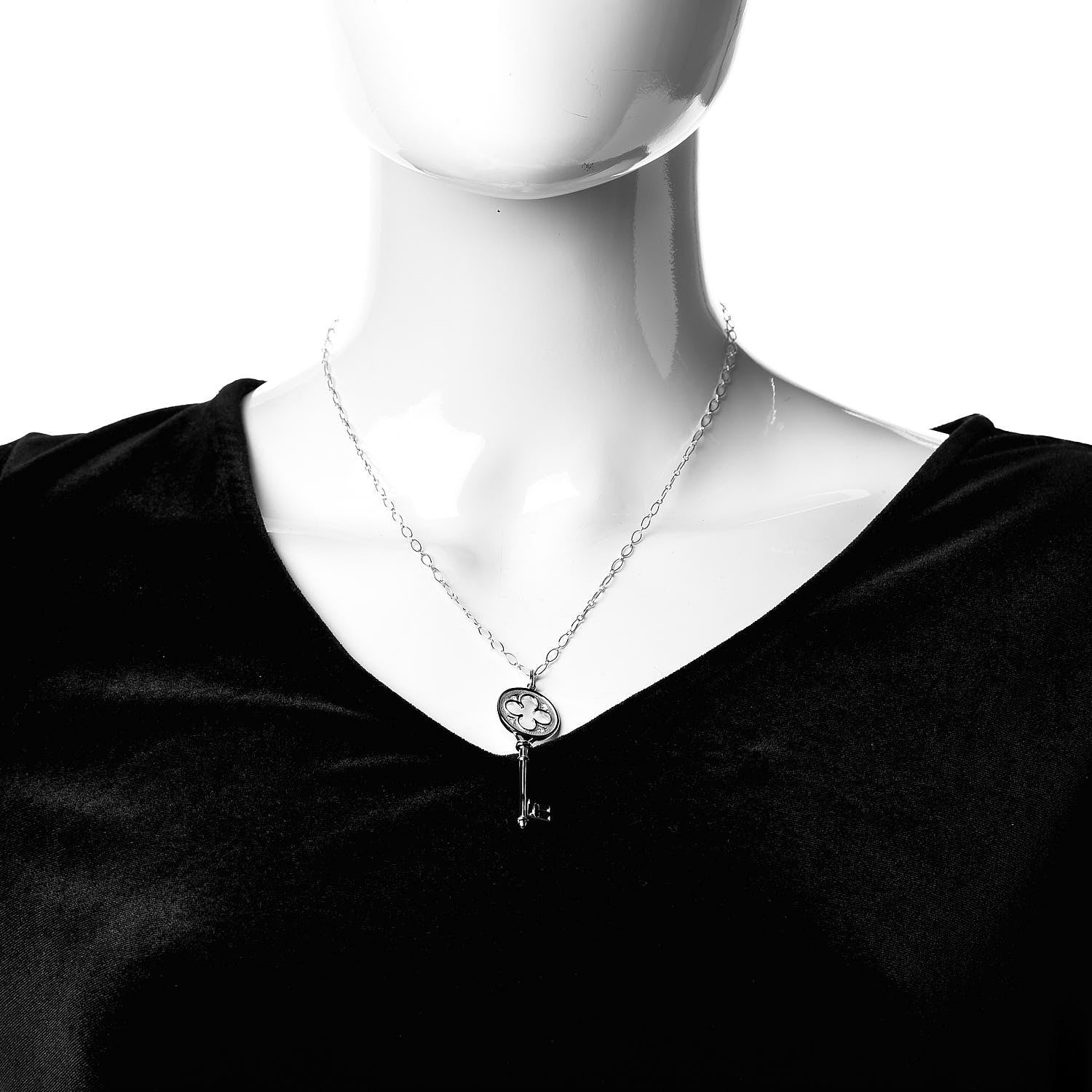 Tiffany 18K White Gold Diamond Quatrefoil Key Pendant Necklace 2 of 6