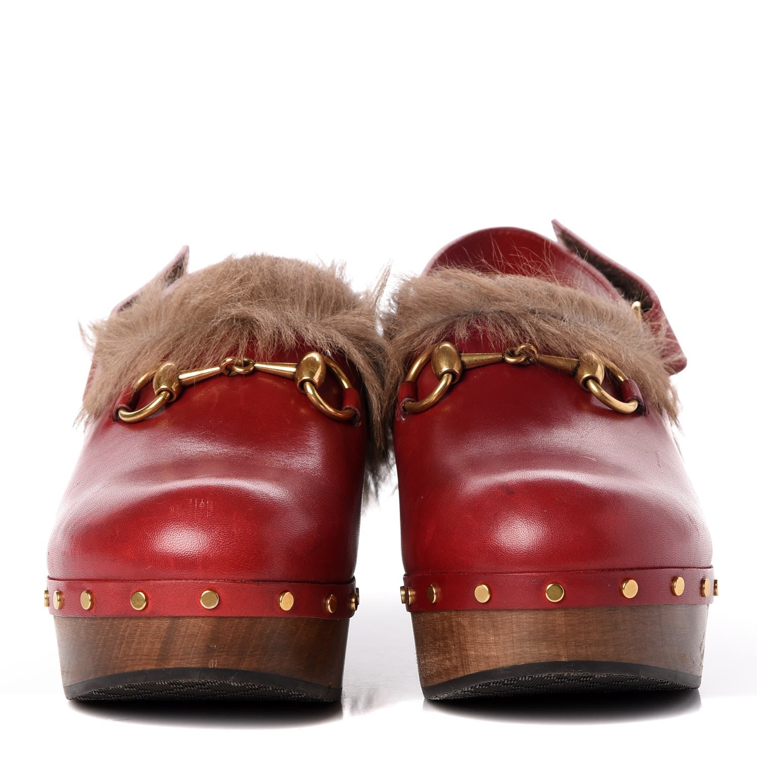 Gucci Calfskin Fur Horsebit Amstel Slingback Clogs 37.5 Rosso Naturale 2 of 9