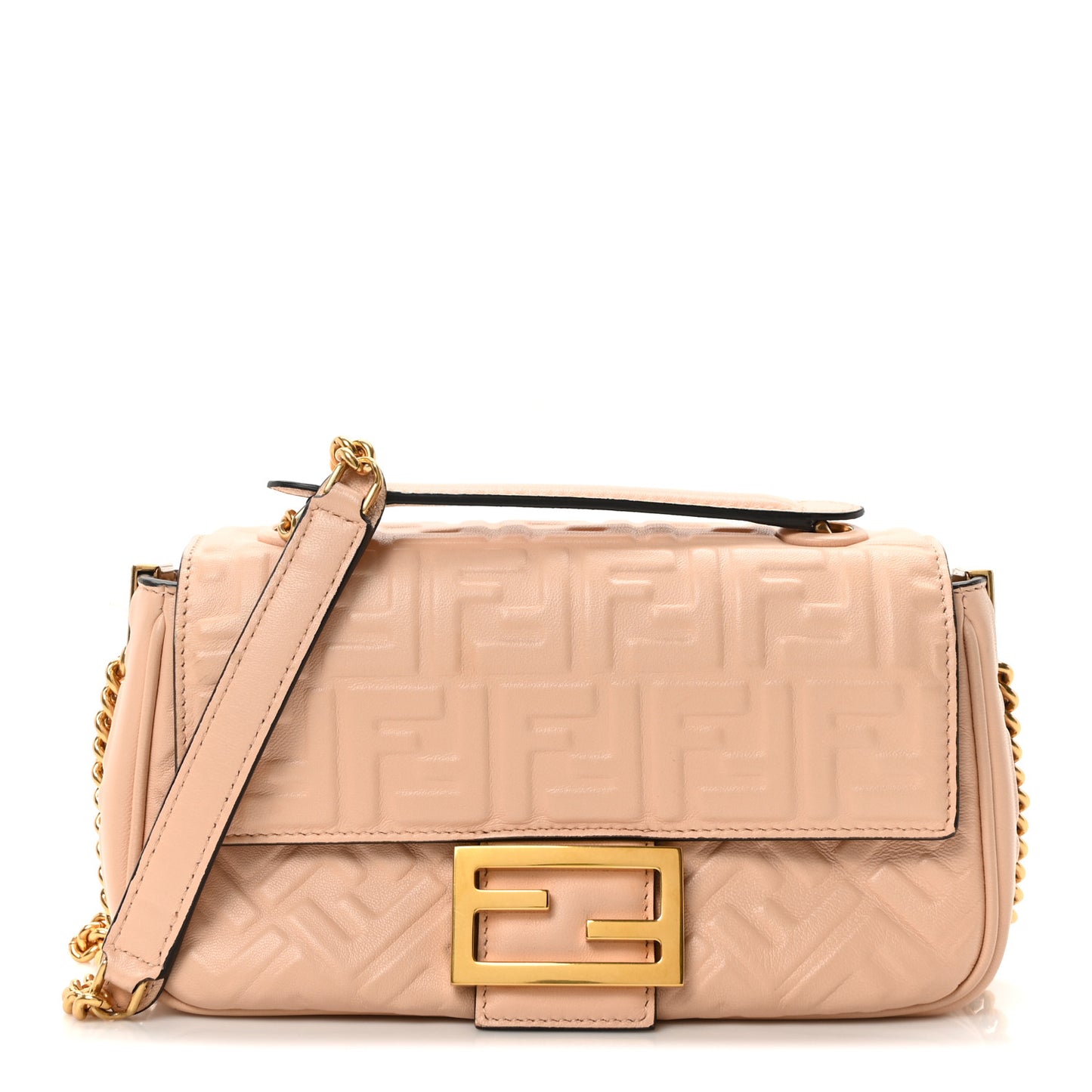 Nappa Small FF Embossed Midi Chain Baguette Light Rose