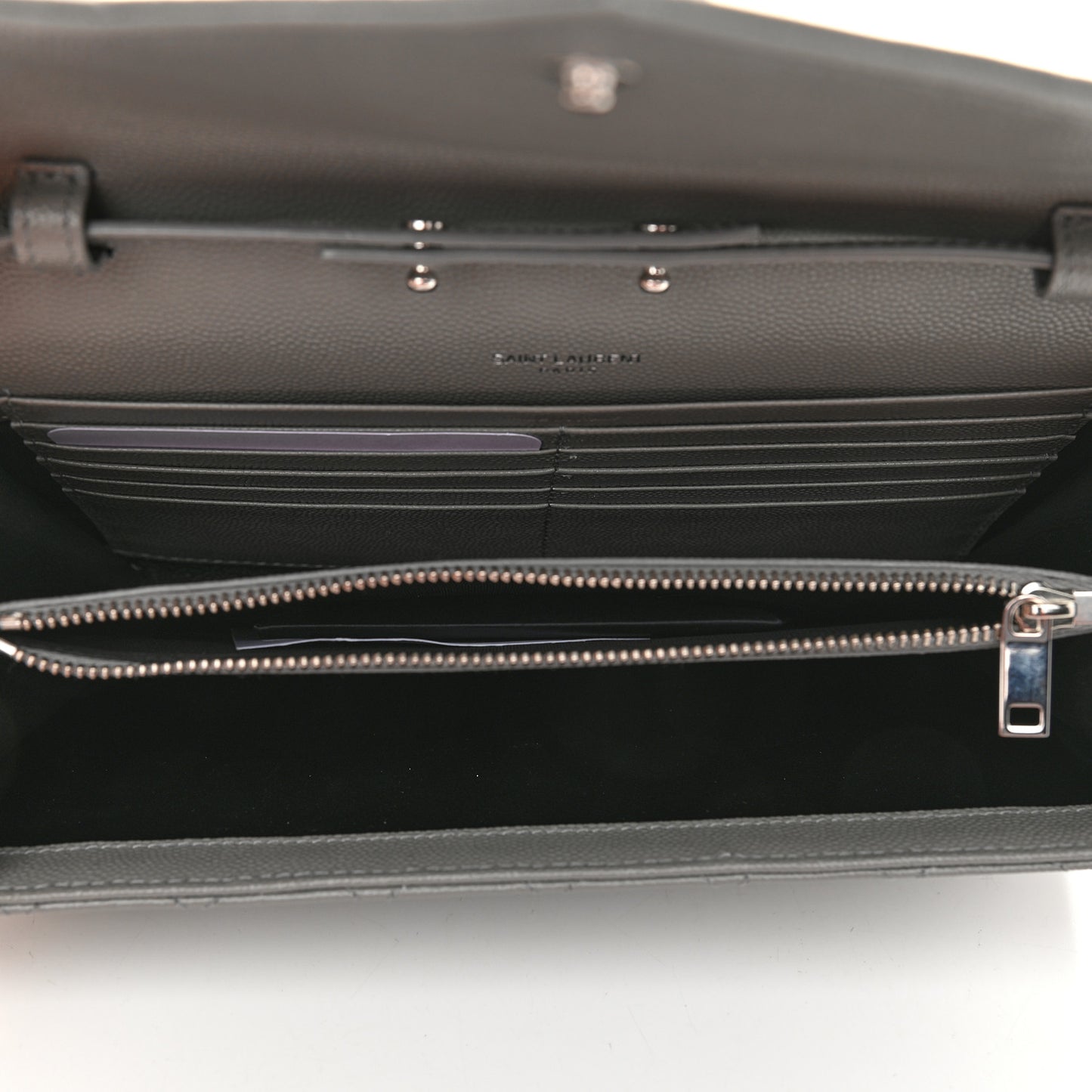 Grain De Poudre Mixed Matelasse Triquilt Monogram Chain Wallet Fog