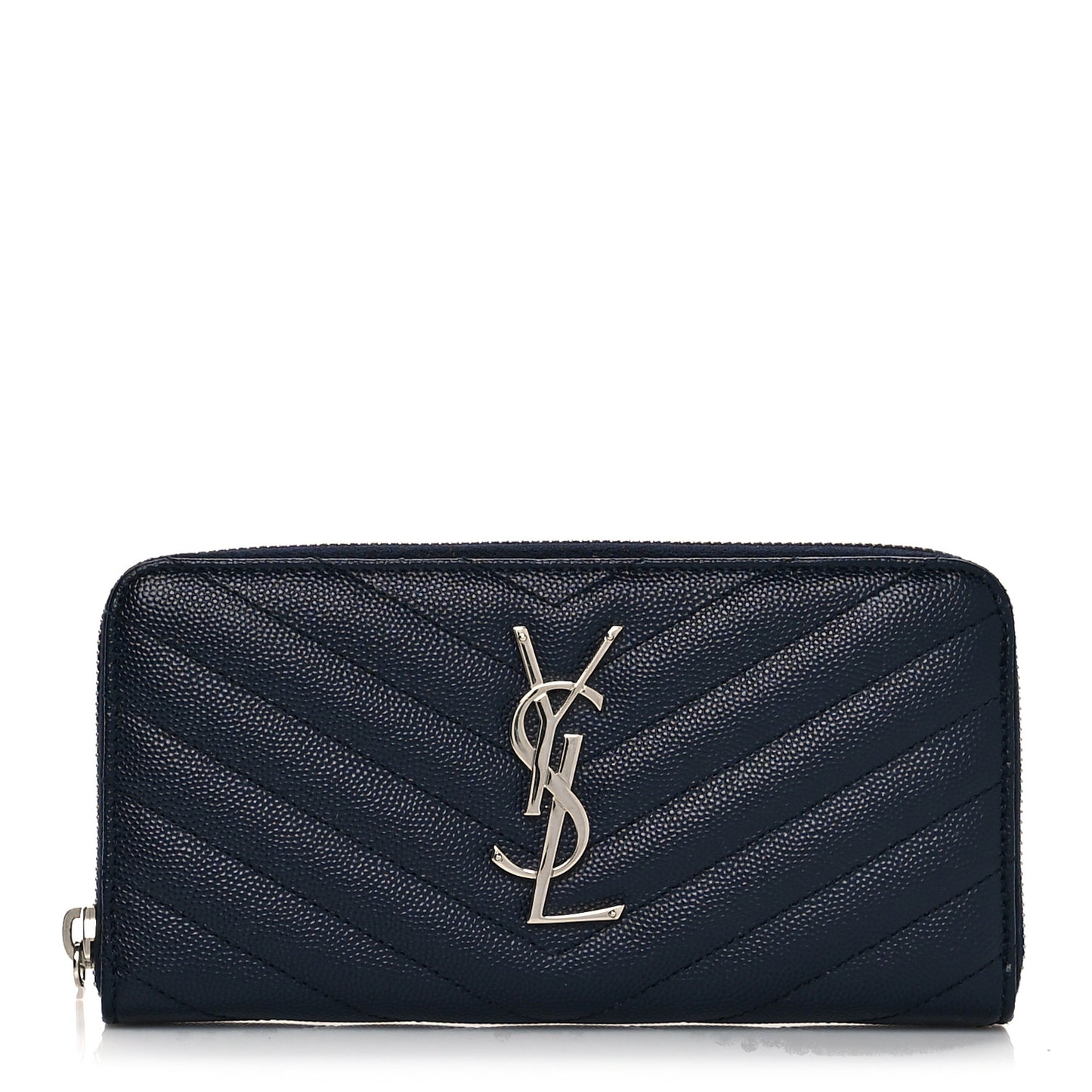 Grain De Poudre Matelasse Chevron Monogram Zip Around Wallet Deep Marine