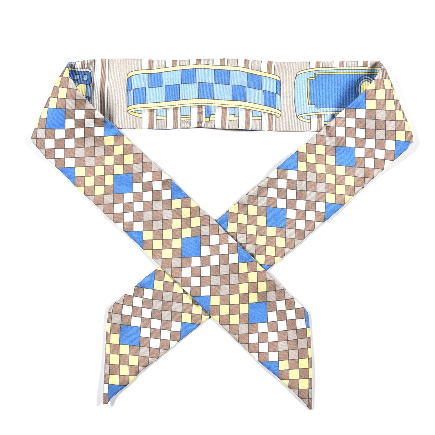 Hermes Silk Colliers De Chiens Remix Twilly Mastic Bleu Jaune 1 of 4