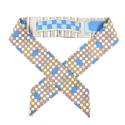 Hermes Silk Colliers De Chiens Remix Twilly Mastic Bleu Jaune 1 of 4
