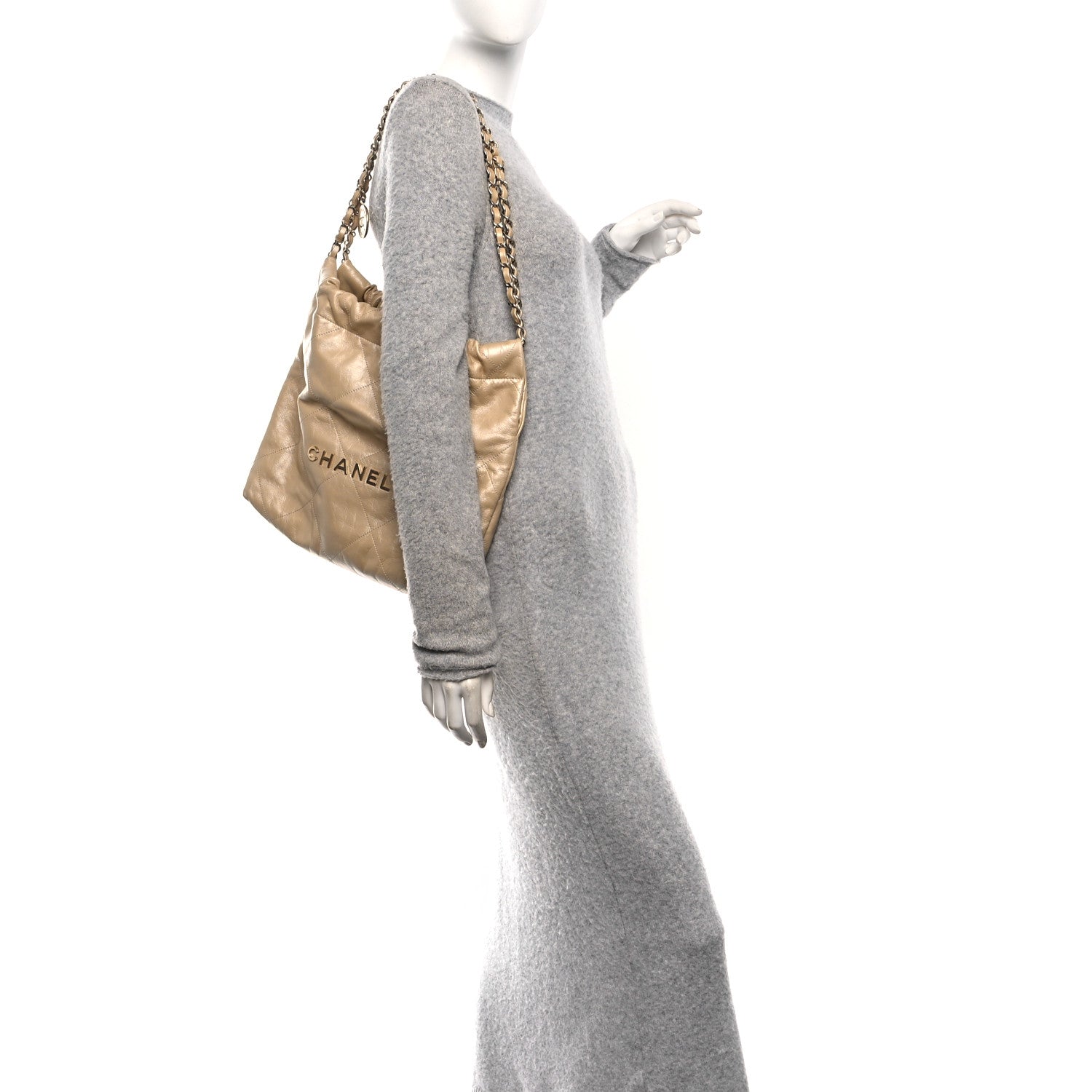 Chanel Metallic Calfskin Quilted Small Chanel 22 Light Gold 2 of 11