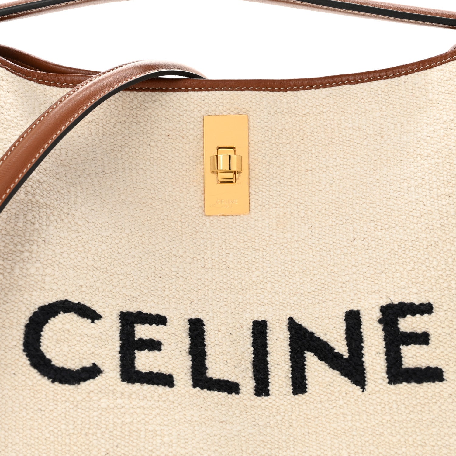 Celine Canvas Calfskin Logo Bucket 16 Bag Natural Tan 10 of 12