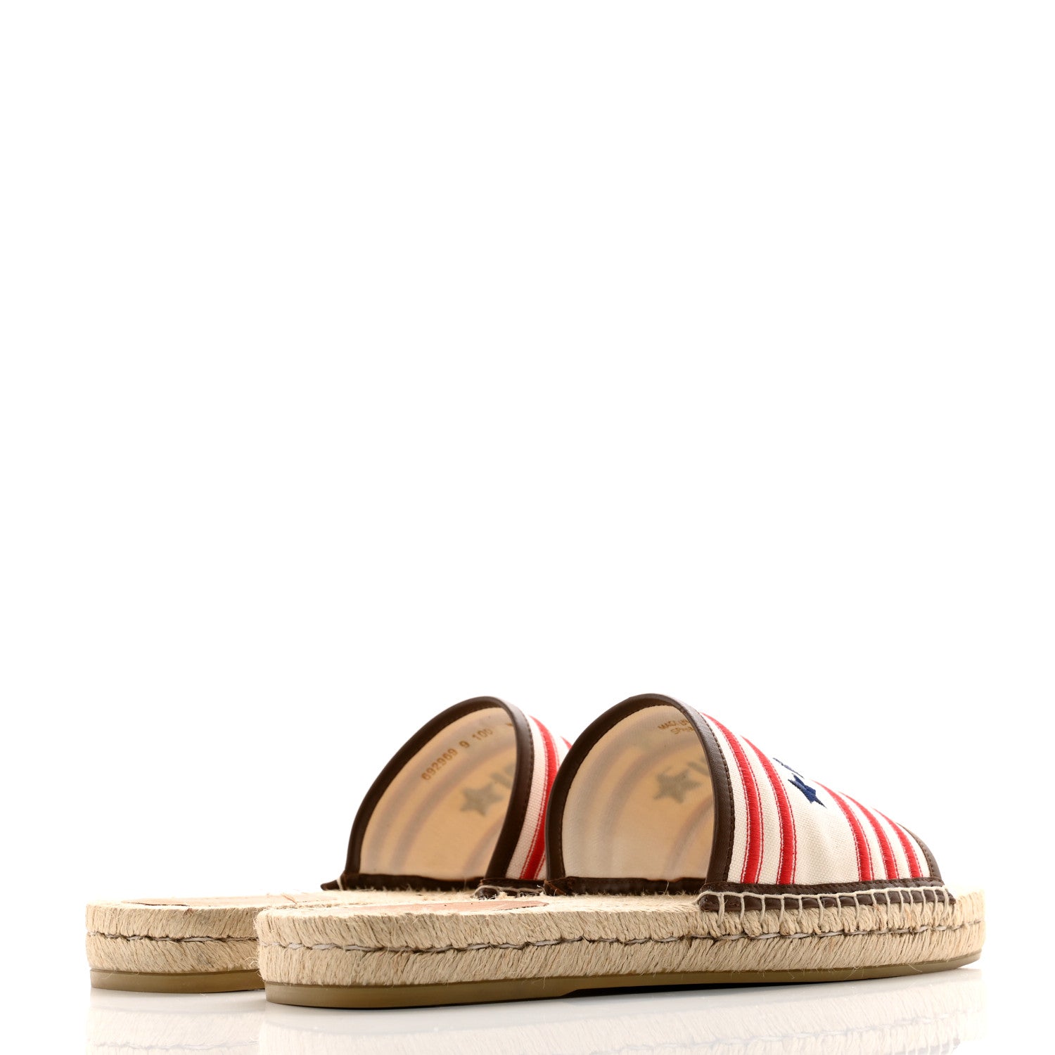 Gucci Canvas Miro Soft Calfskin Striped Mens Espadrille Flat Slide Sandals 9 Greggio Brown Sugar 4 of 11