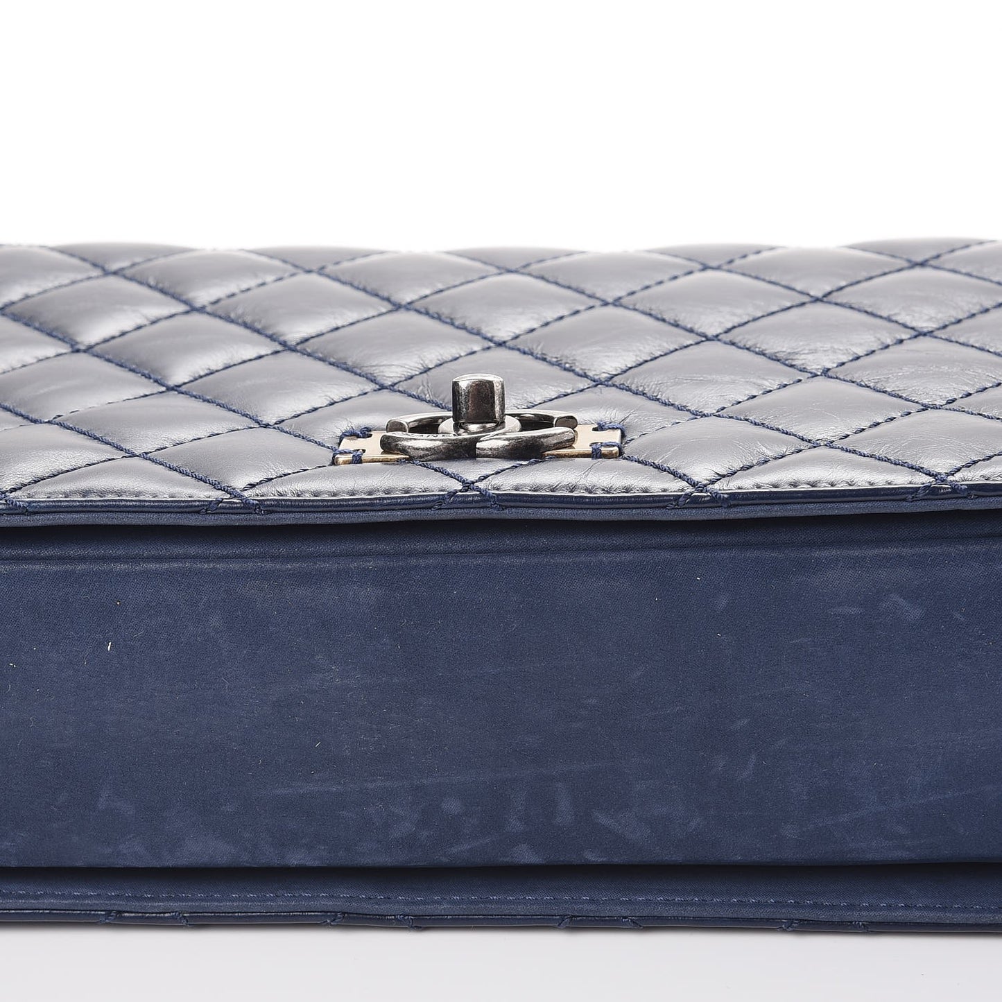 Glazed Calfskin Quilted Medium Day Trip Flap Navy