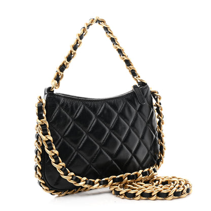 Chanel Lambskin Quilted Chain Around Top Handle Mini Bag Black 3 of 10