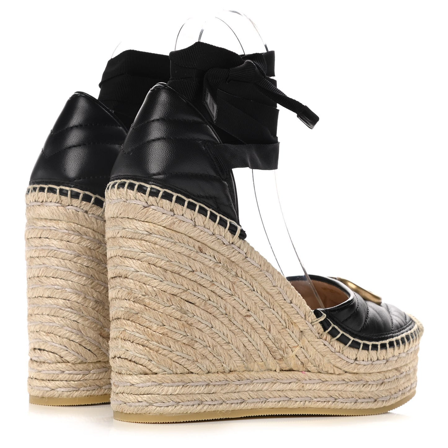Nappa Matelasse GG Marmont Ankle Wrap Platform 35/120mm Espadrille Wedges 37.5 Black