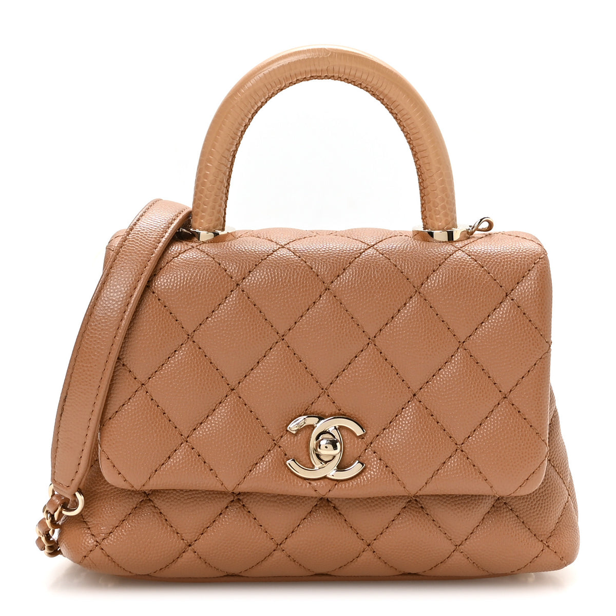 Caviar Lizard Embossed Quilted Extra Mini Coco Handle Flap Brown