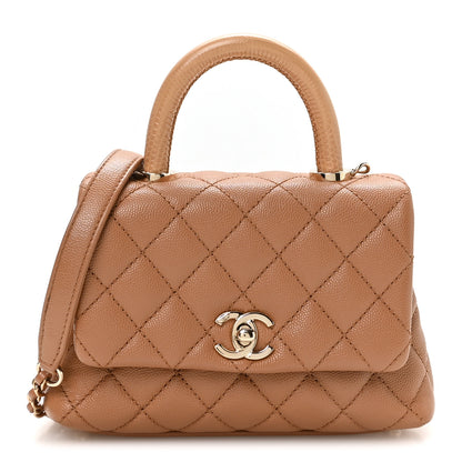 Chanel Caviar Lizard Embossed Quilted Extra Mini Coco Handle Flap Brown 1 of 11