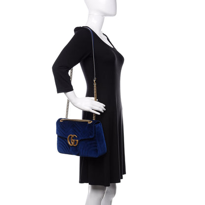 Gucci Velvet Matelasse Medium GG Marmont Shoulder Bag Cobalt Blue 2 of 11