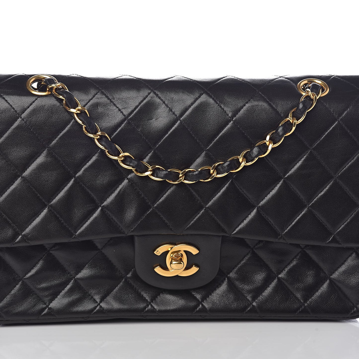Lambskin Quilted Medium Double Flap Black