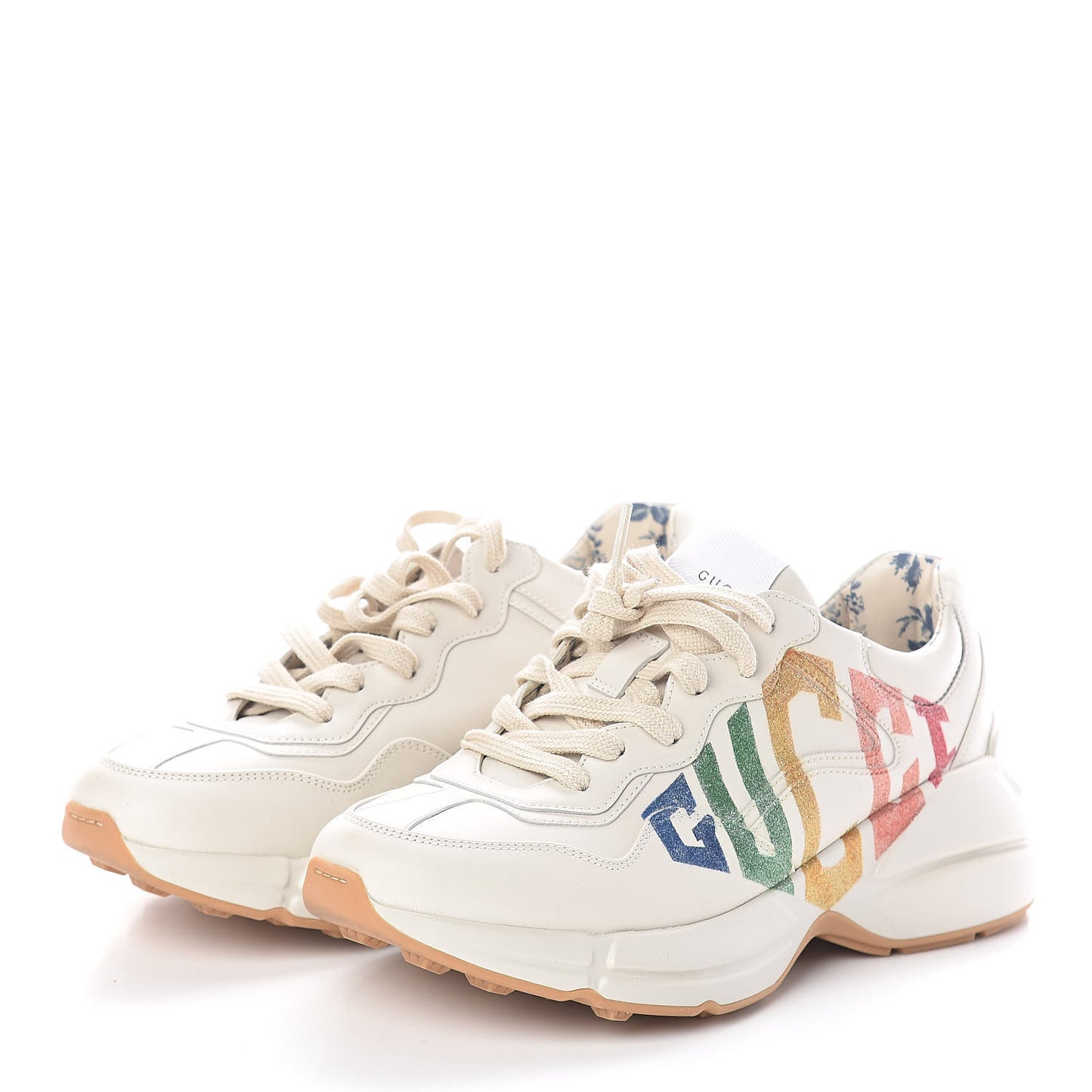 Calfskin Glitter Game Logo Womens Rhyton Sneakers 37 Mystic White