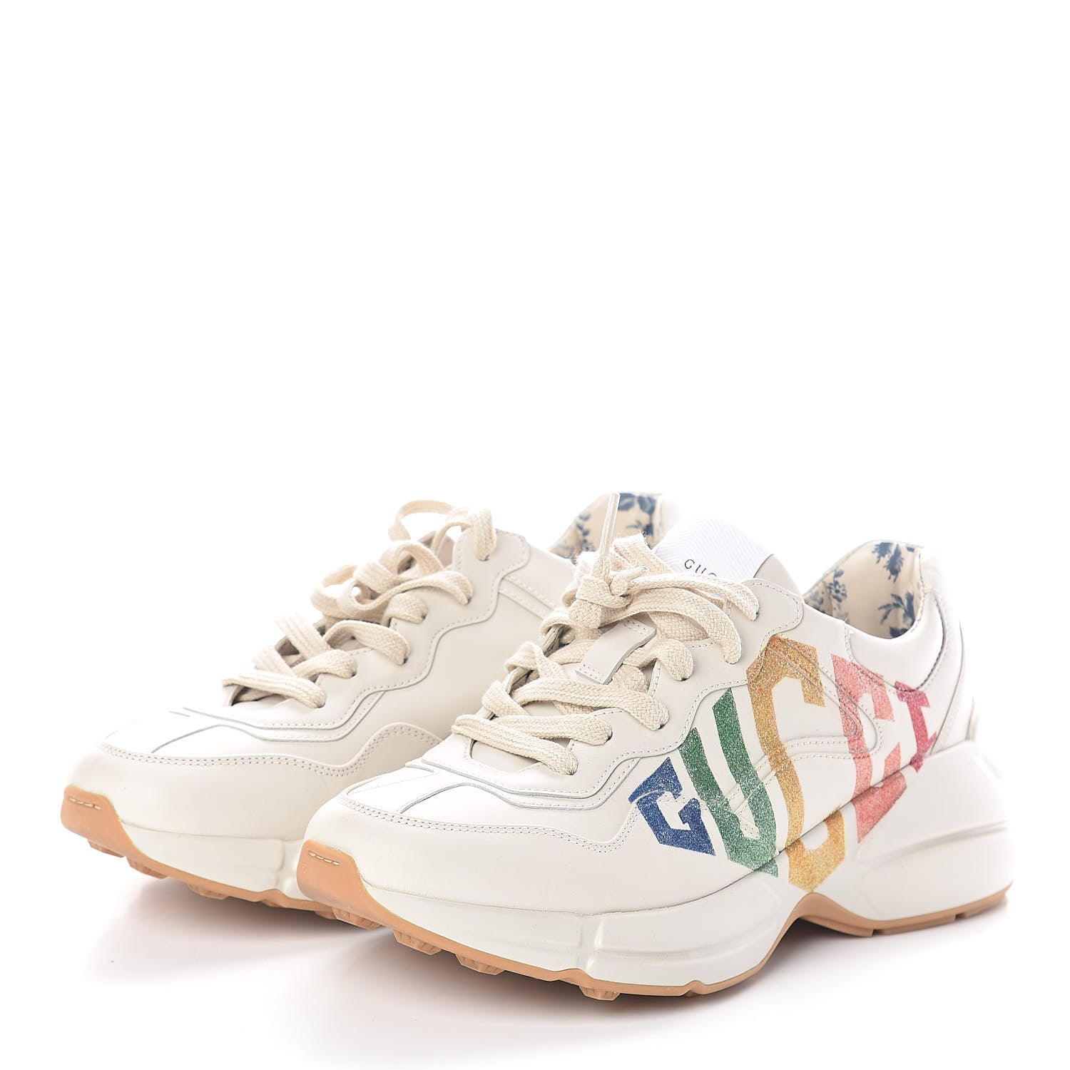 Gucci Calfskin Glitter Game Logo Womens Rhyton Sneakers 37 Mystic White 3 of 7