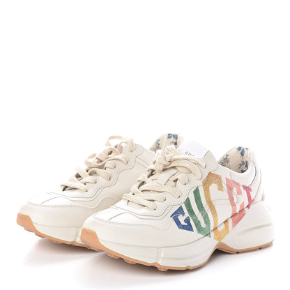 Gucci Calfskin Glitter Game Logo Womens Rhyton Sneakers 37 Mystic White 3 of 7