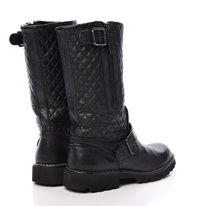 Chanel Calfskin Quilted Biker Boots 36.5 Black 4 of 9