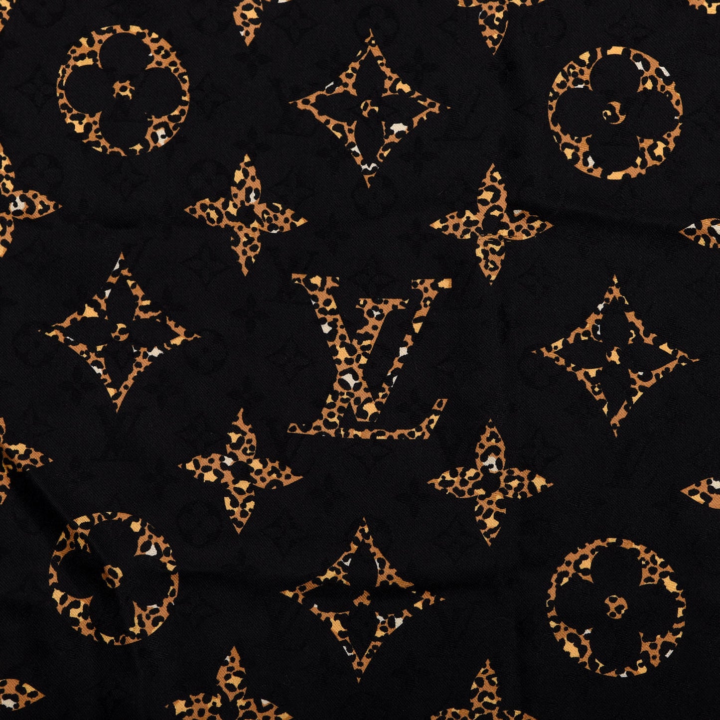 Wool Silk Monogram Giant Jungle Scarf Black