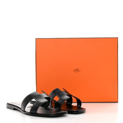 Hermes Box Calfskin Oran Sandals 38 Black 10 of 10