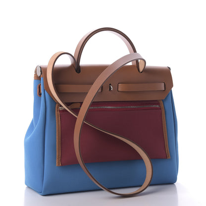Hermes Toile Vache Hunter Herbag Zip Retourne 31 PM Azur Rouge H 3 of 9