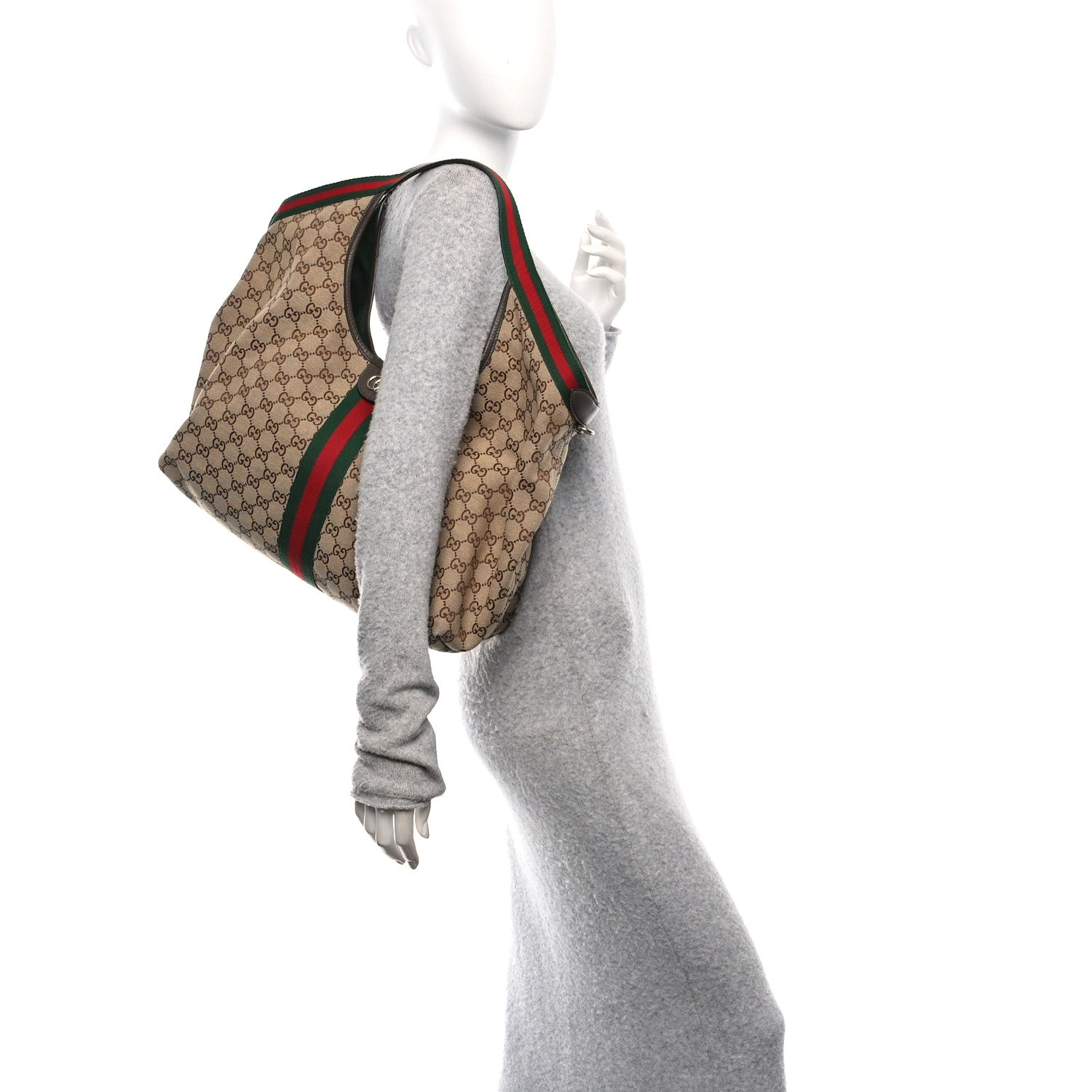 Gucci GG Monogram Web Large Giglio Tote Beige Brown 2 of 12