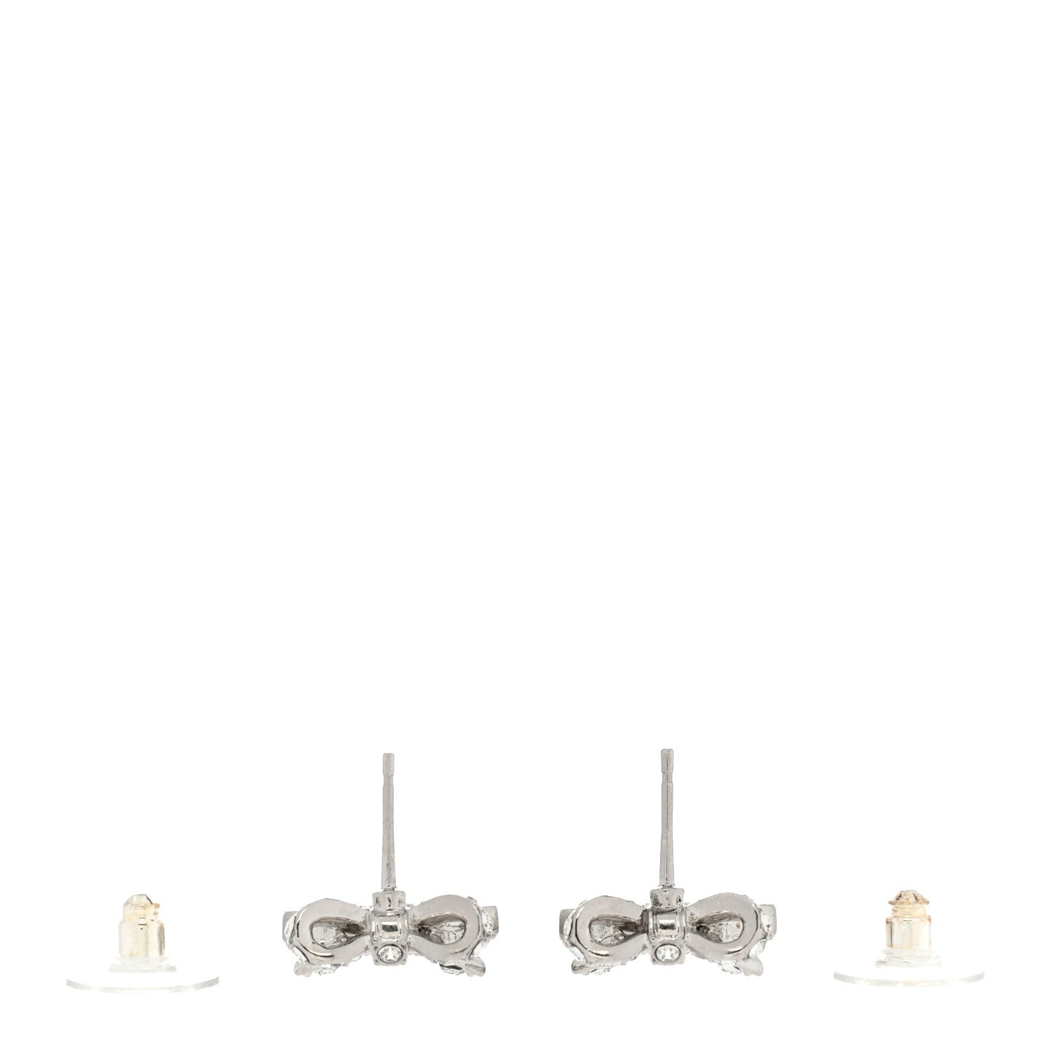 Chanel Crystal CC Bow Dangle Earrings Silver 3 of 4