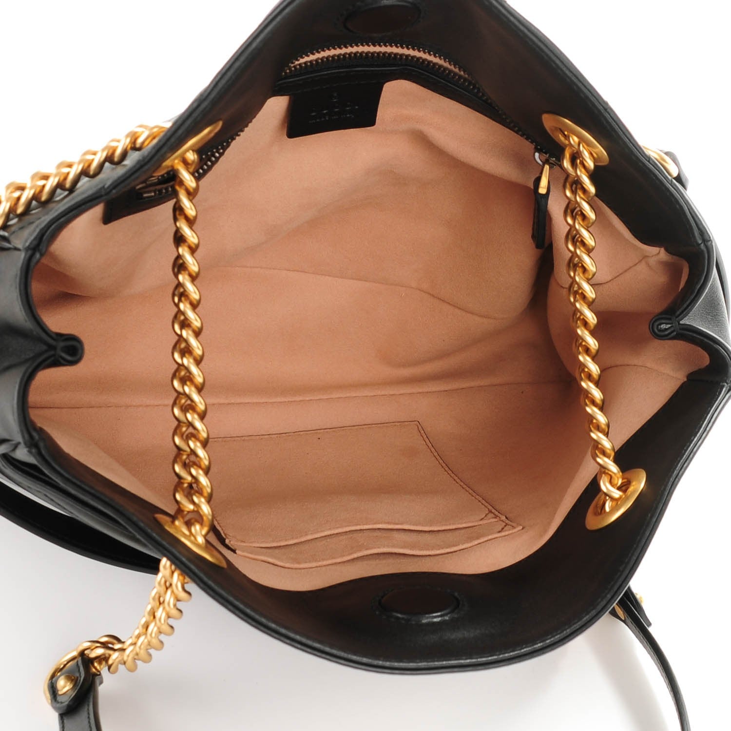 Gucci Calfskin Matelasse Medium GG Marmont Open Top Shoulder Bag Black 5 of 7