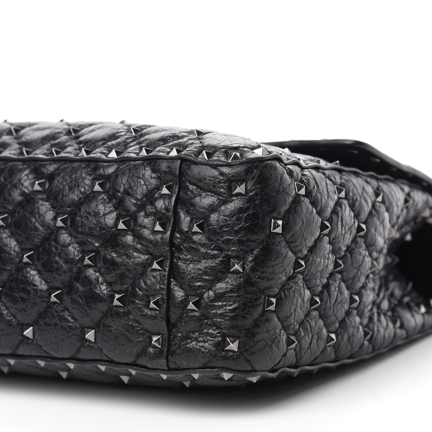 Valentino Garavani Craquele Nappa Large Rockstud Spike Shoulder Bag Black 7 of 9