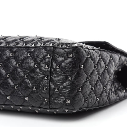 Valentino Garavani Craquele Nappa Large Rockstud Spike Shoulder Bag Black 7 of 9