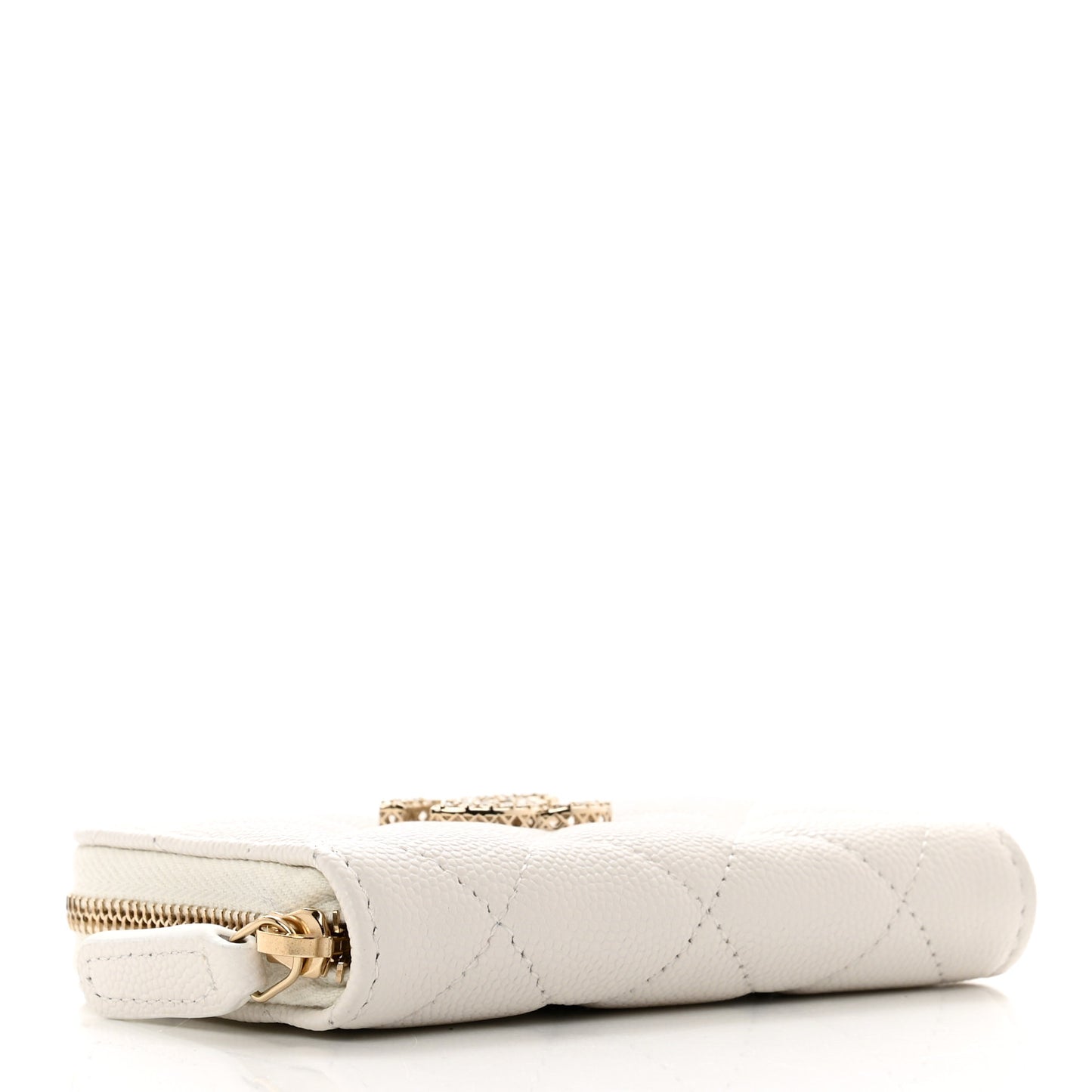 Shiny Caviar Quilted Strass CC Zip Coin Purse White