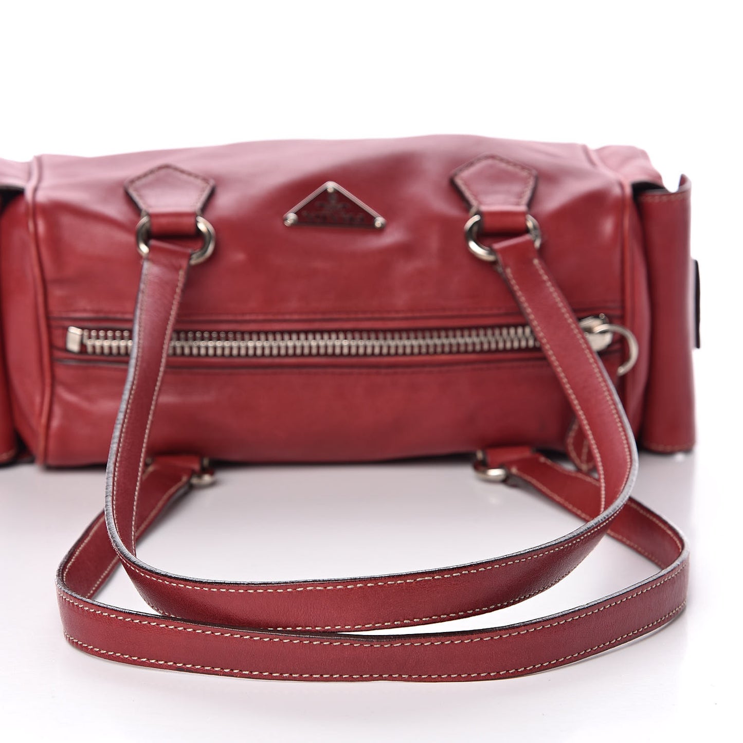 Vitello Heavy Side Pocket Shoulder Bag Cherry
