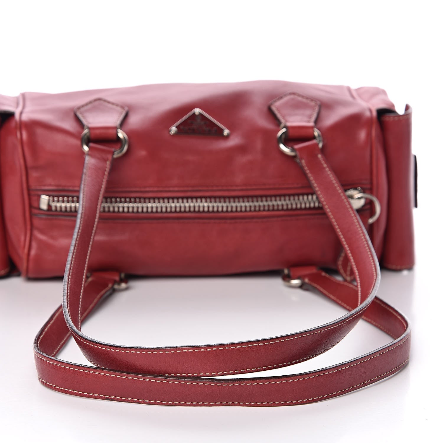 Prada Vitello Heavy Side Pocket Shoulder Bag Cherry 12 of 13
