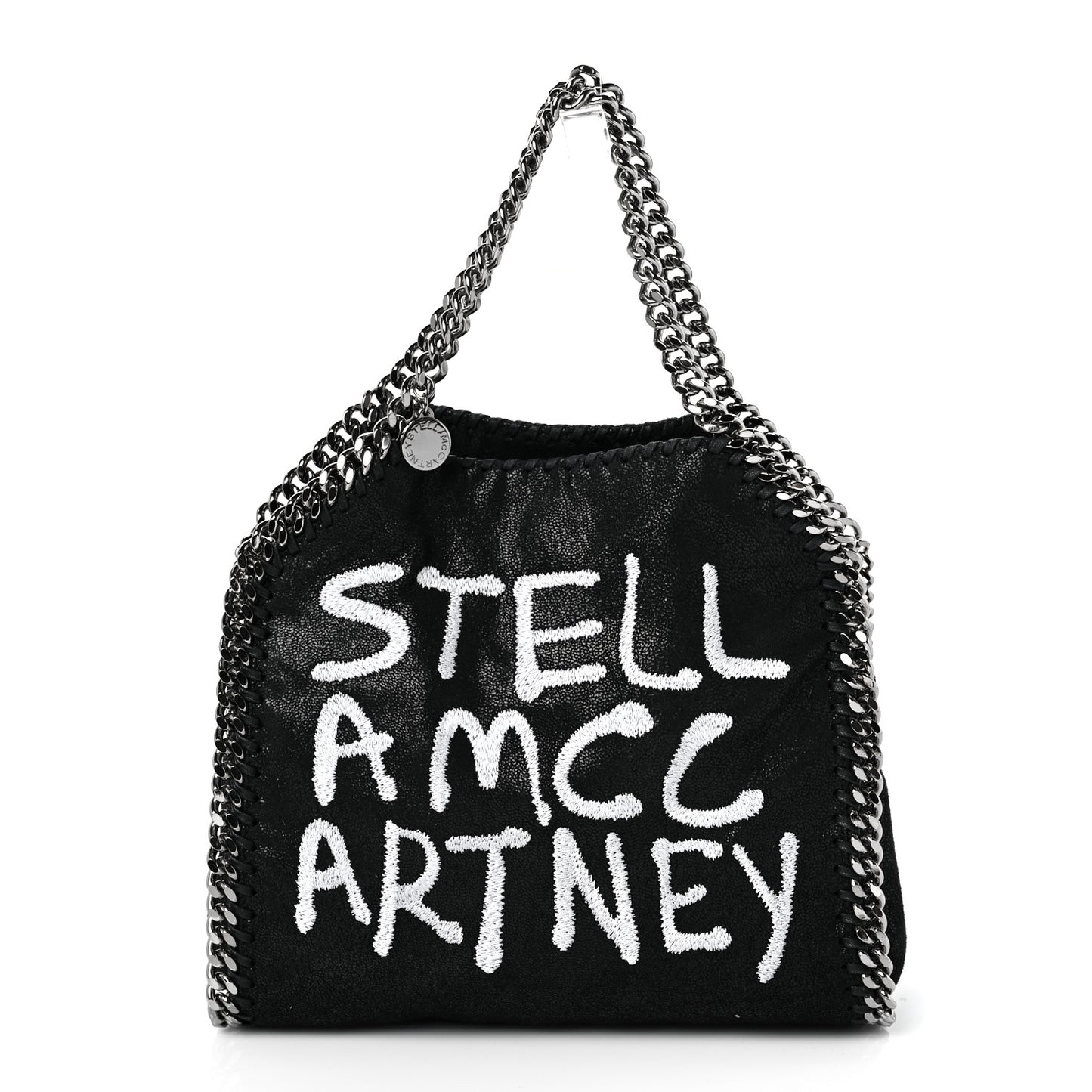 X ED CURTIS Shaggy Deer Logo Embroidered Mini Falabella Fold Over Tote Black
