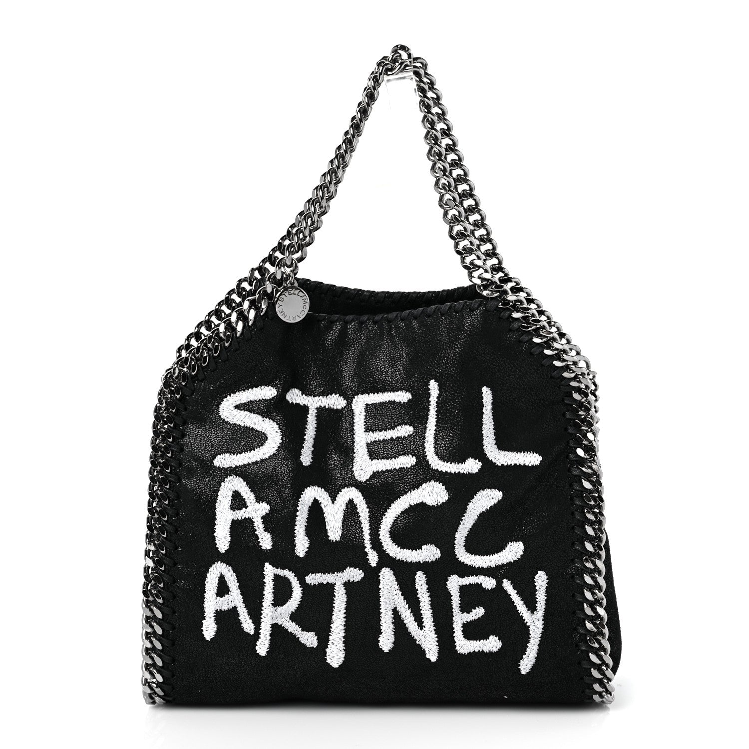 Stella McCartney X ED CURTIS Shaggy Deer Logo Embroidered Mini Falabella Fold Over Tote Black 3 of 9