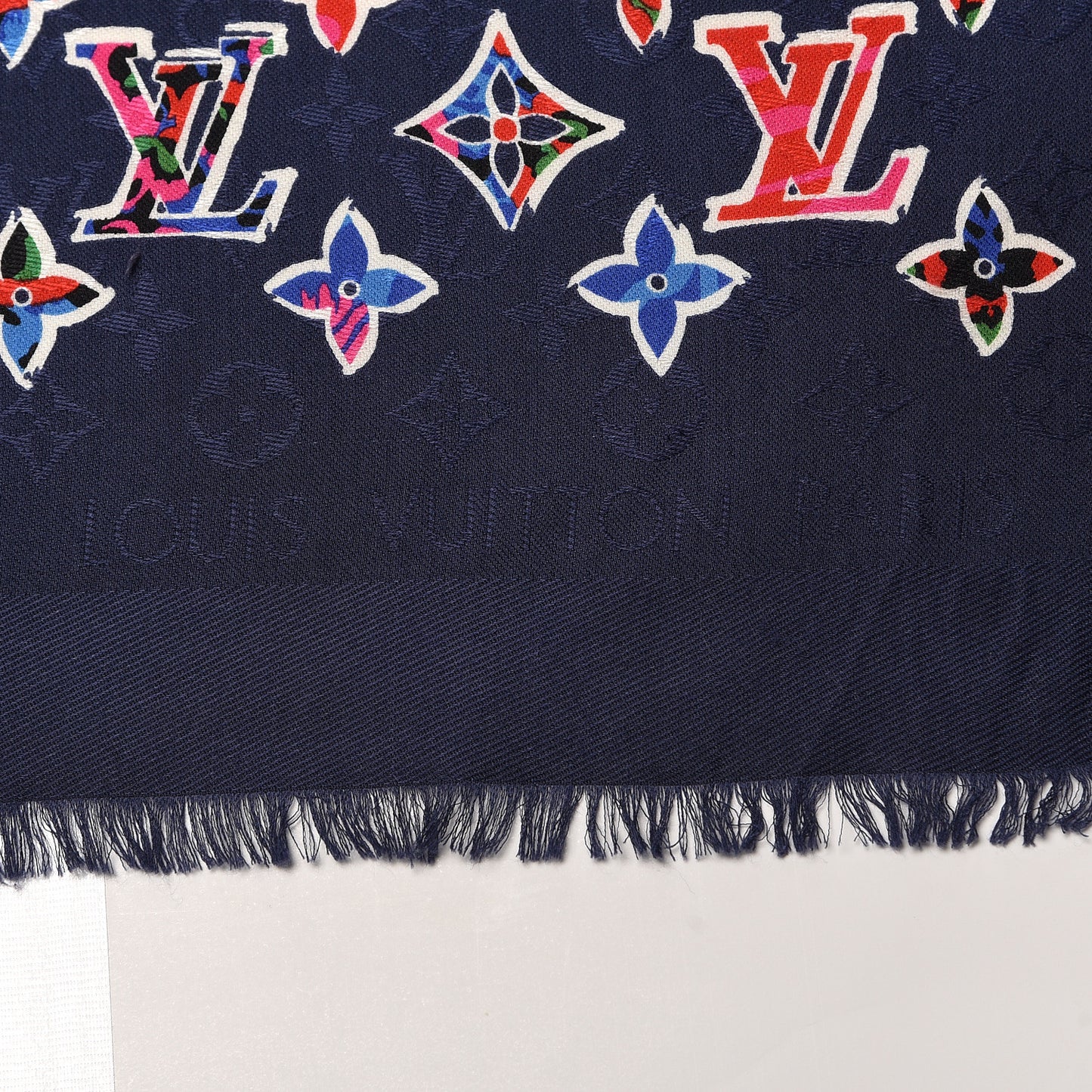 Wool Silk ABC Monogram Shawl Navy