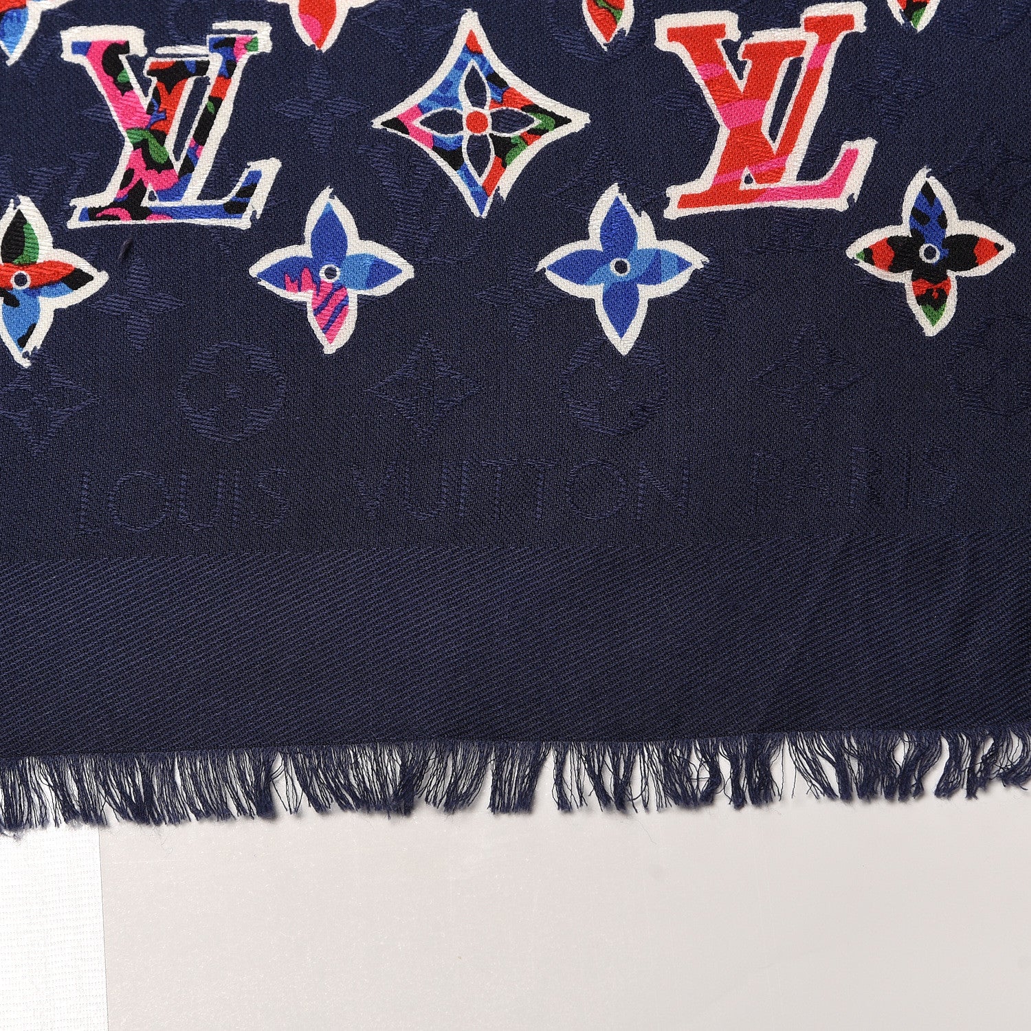 Louis Vuitton Wool Silk ABC Monogram Shawl Navy 3 of 8