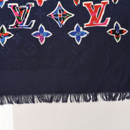 Louis Vuitton Wool Silk ABC Monogram Shawl Navy 3 of 8