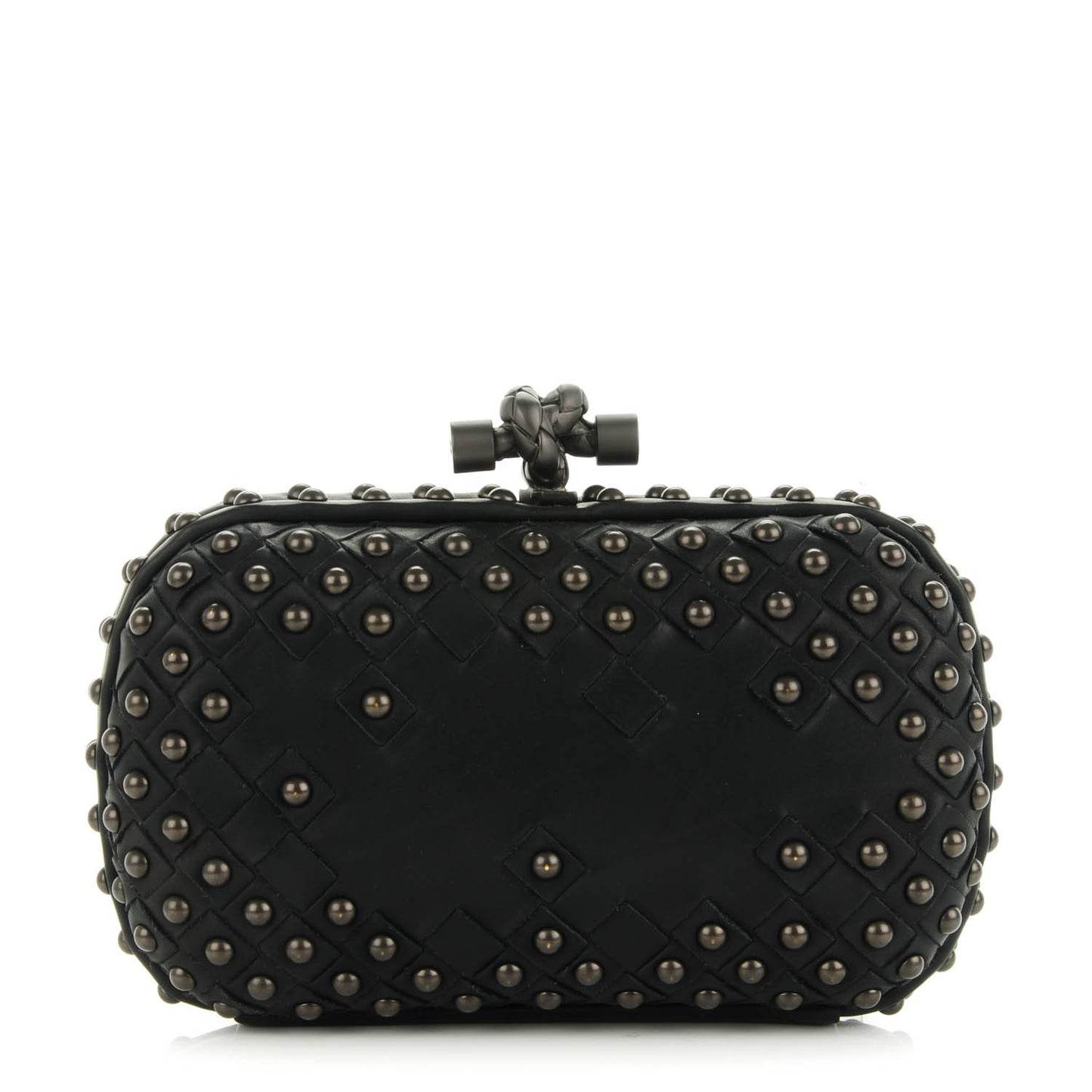 Waxy Nappa Intrecciato Knot Studded Clutch Nero