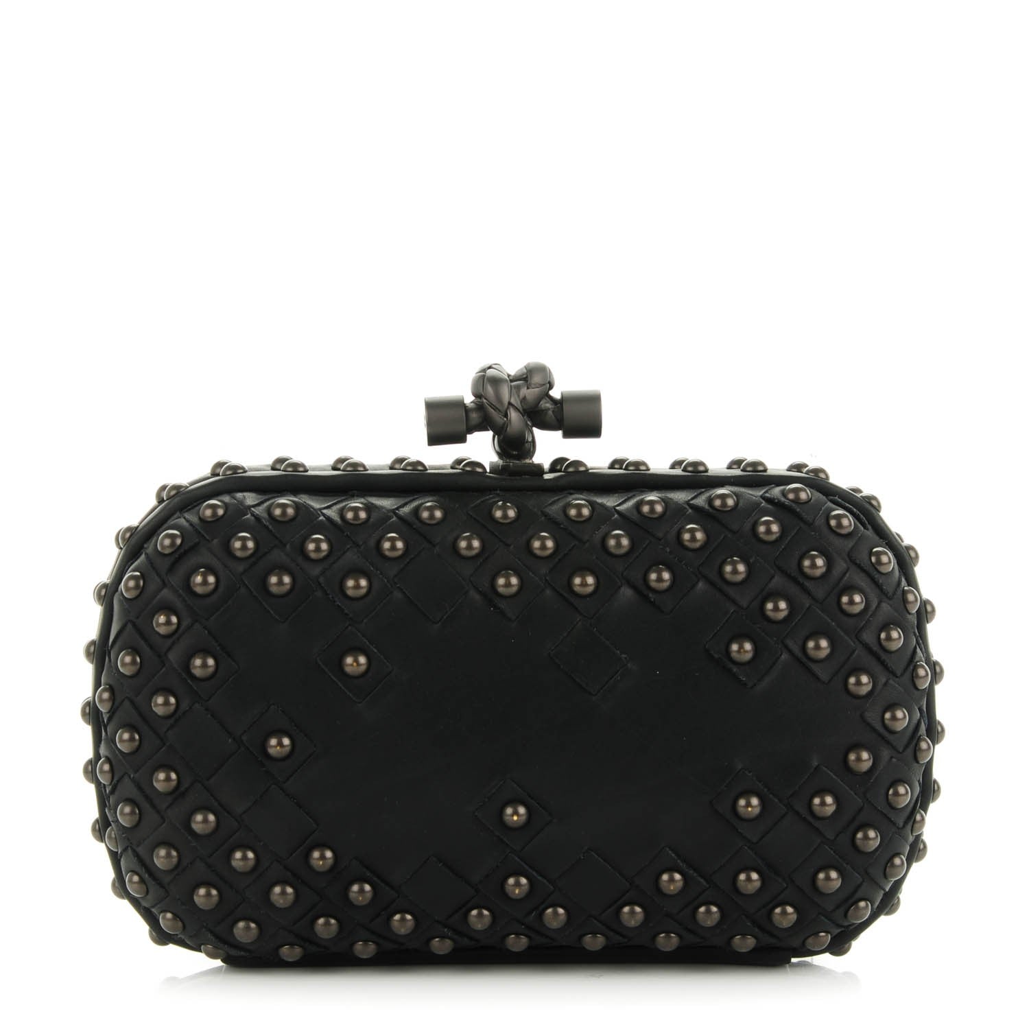Bottega Veneta Waxy Nappa Intrecciato Knot Studded Clutch Nero 1 of 7