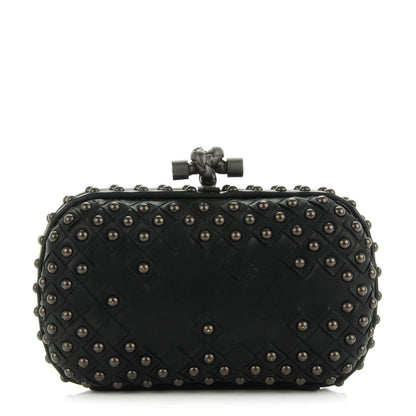 Bottega Veneta Waxy Nappa Intrecciato Knot Studded Clutch Nero 1 of 7