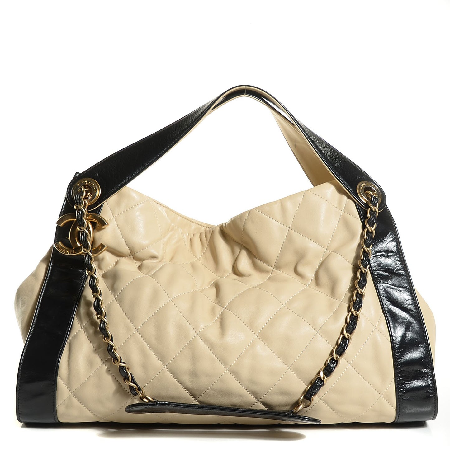 Calfskin Quilted Small In The Mix Shopping Tote Beige Black