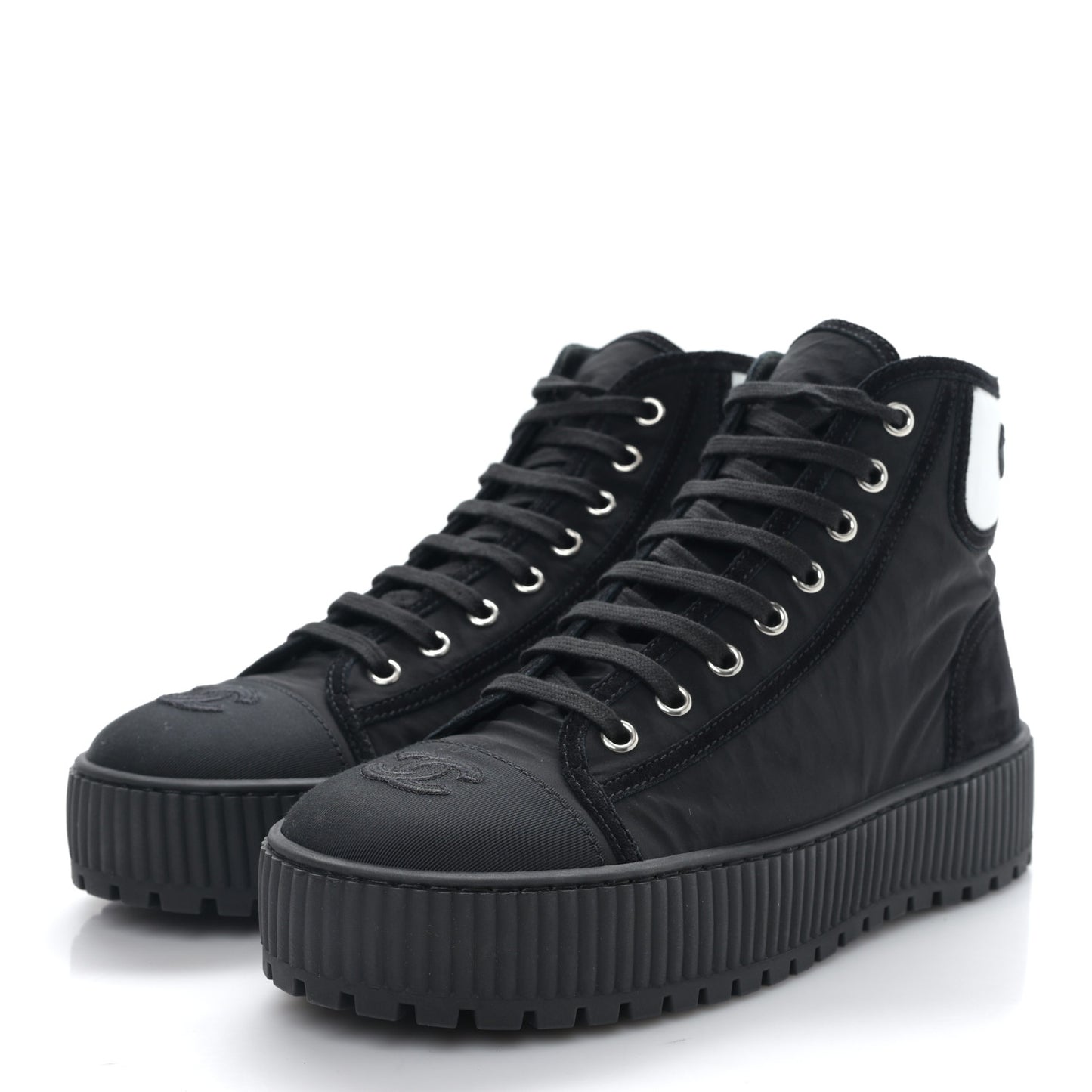 Fabric Suede Kidskin Grosgrain Lace Up Cap Toe Sneakers 38.5 Black White