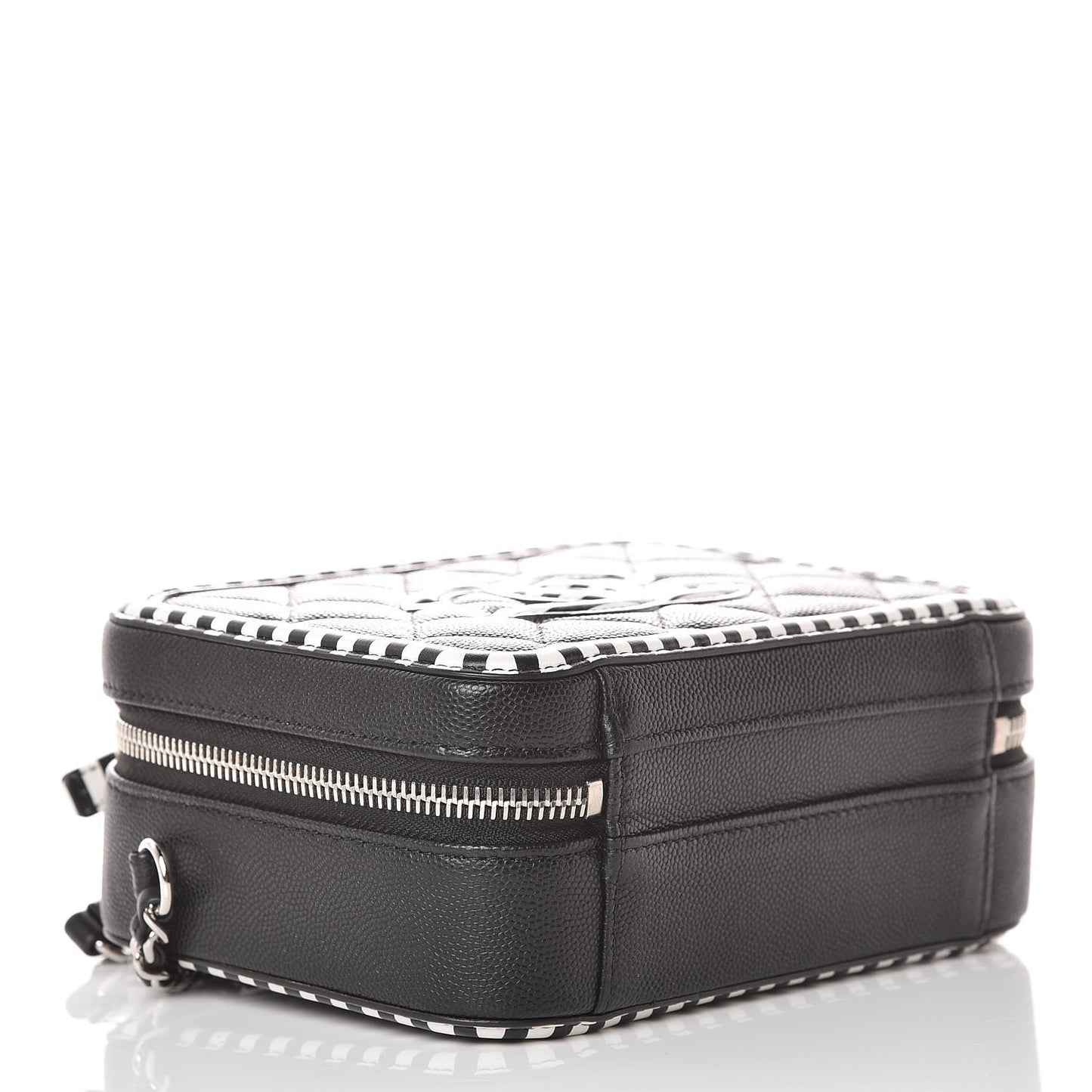 Caviar Quilted Striped Small CC Filigree Vanity Case Black White