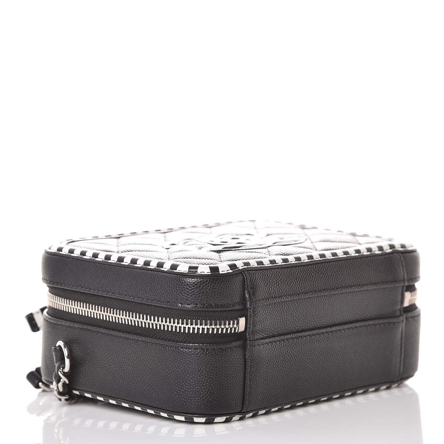 Chanel Caviar Quilted Striped Small CC Filigree Vanity Case Black White 4 of 8