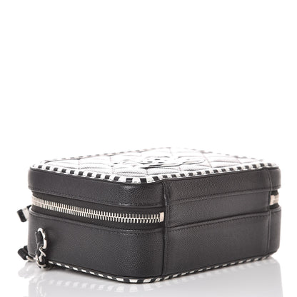 Chanel Caviar Quilted Striped Small CC Filigree Vanity Case Black White 4 of 8