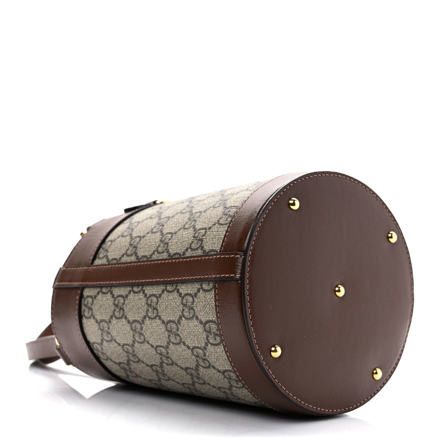 GG Supreme Monogram Azalea Sakai Calfskin Small Horsebit 1955 Drawstring Bucket Bag Beige Ebony Brown Sugar