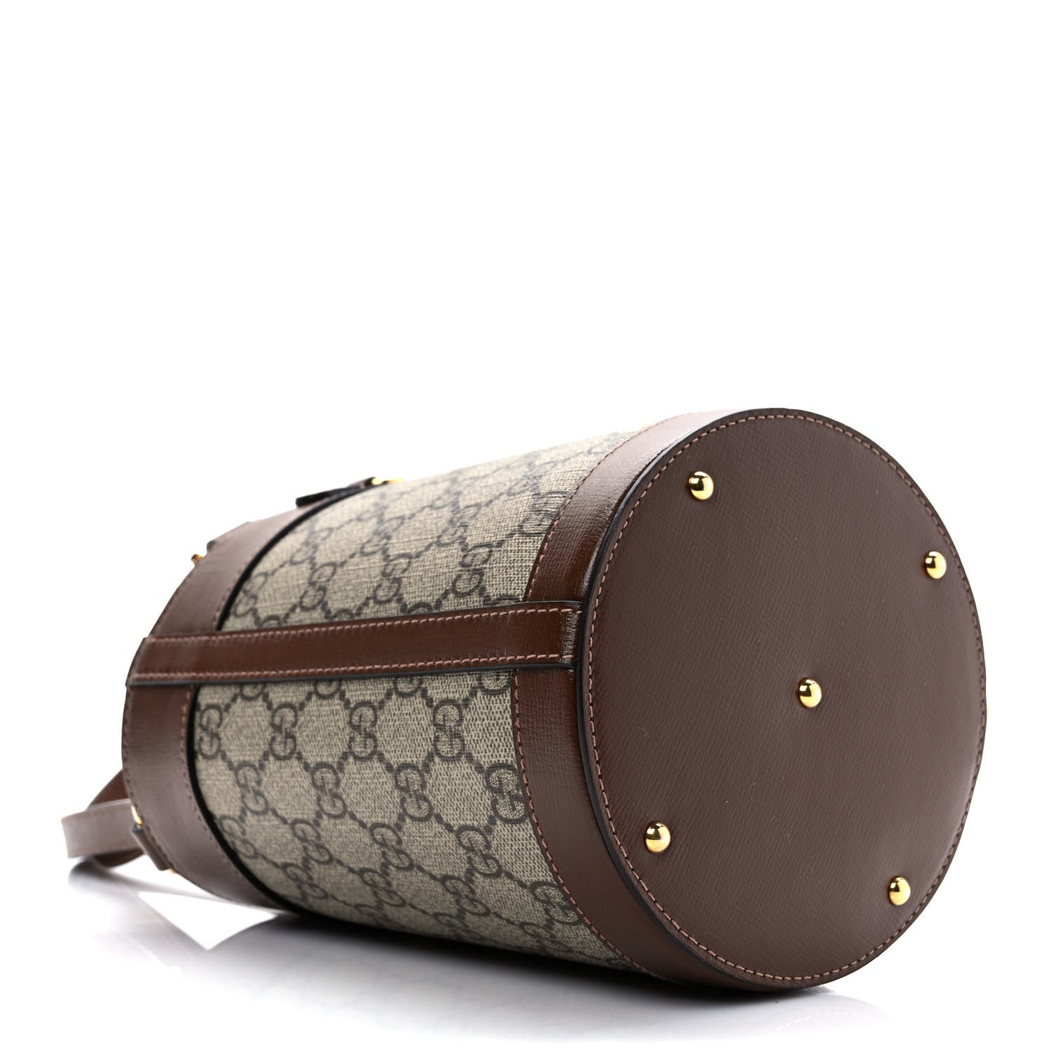 Gucci GG Supreme Monogram Azalea Sakai Calfskin Small Horsebit 1955 Drawstring Bucket Bag Beige Ebony Brown Sugar 4 of 10