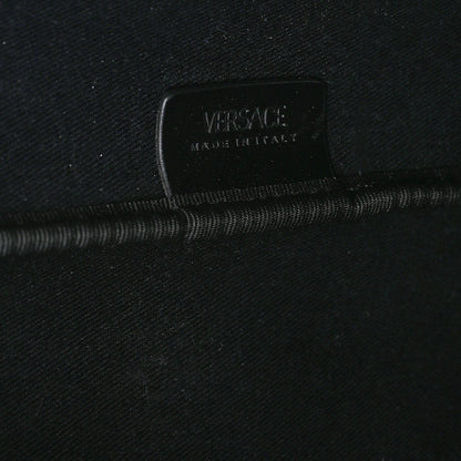 Versace Canvas Calfskin Monogram La Greca Medusa Tote Black Khaki 7 of 12
