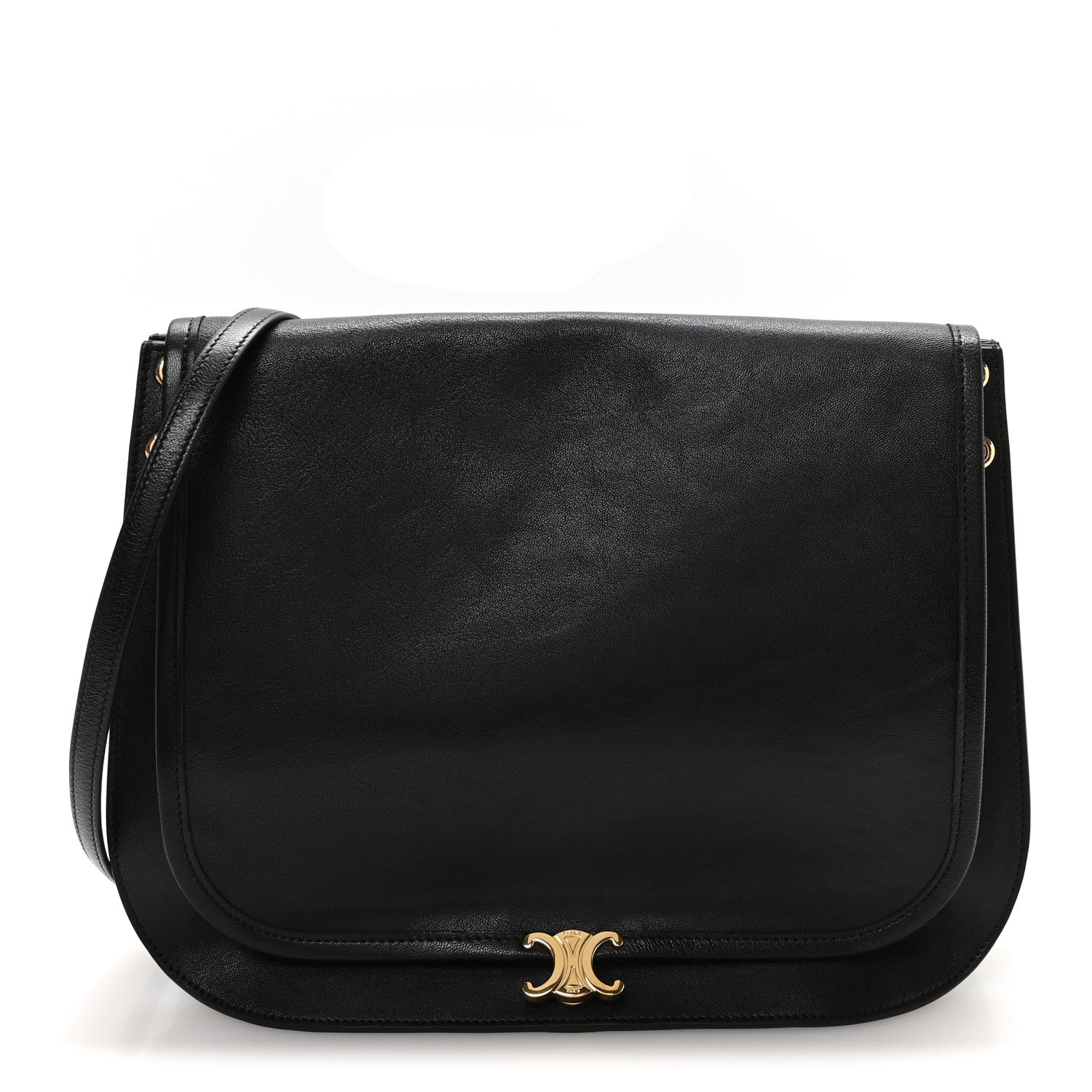 Celine Shiny Lambskin Soft Triomphe Besace Bag Black 2 of 11